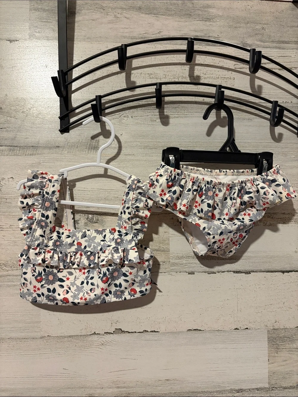 ❤️ PICK 4/$20 Floral Ruffle Kids Swim Bikini - White with Blue & Red Flowers
